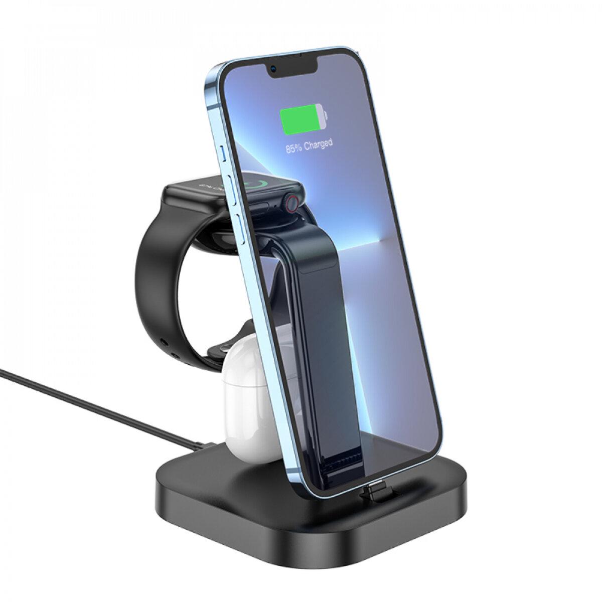 СЗУ Hoco CW43 Graceful 3-in-1 (MagSafe/AppleWatch) charger Black