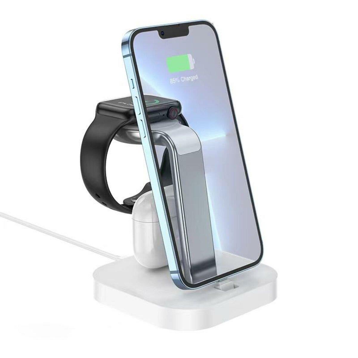 Мережевий зарядний пристрій настільний Hoco CW43 Graceful 3-in-1 (MagSafe/AppleWatch) White