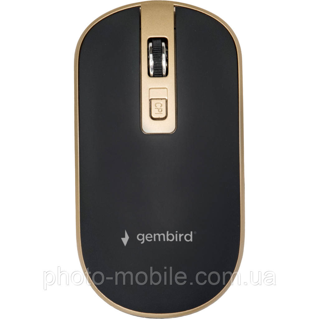 Комп'ютерна мишка Gembird MUSW-4B-06-BG бездротова, Black/Gold, 1600 dpi, USB, 1xAA
