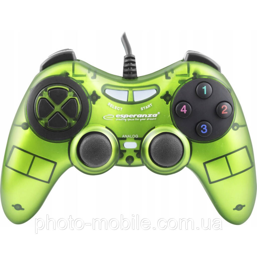 Ігровий контролер Esperanza GX400 "Fighter", Green, USB, вібрація, для PC, 2 аналогових стіка, 12 кнопок (EG105G) EGG105G
