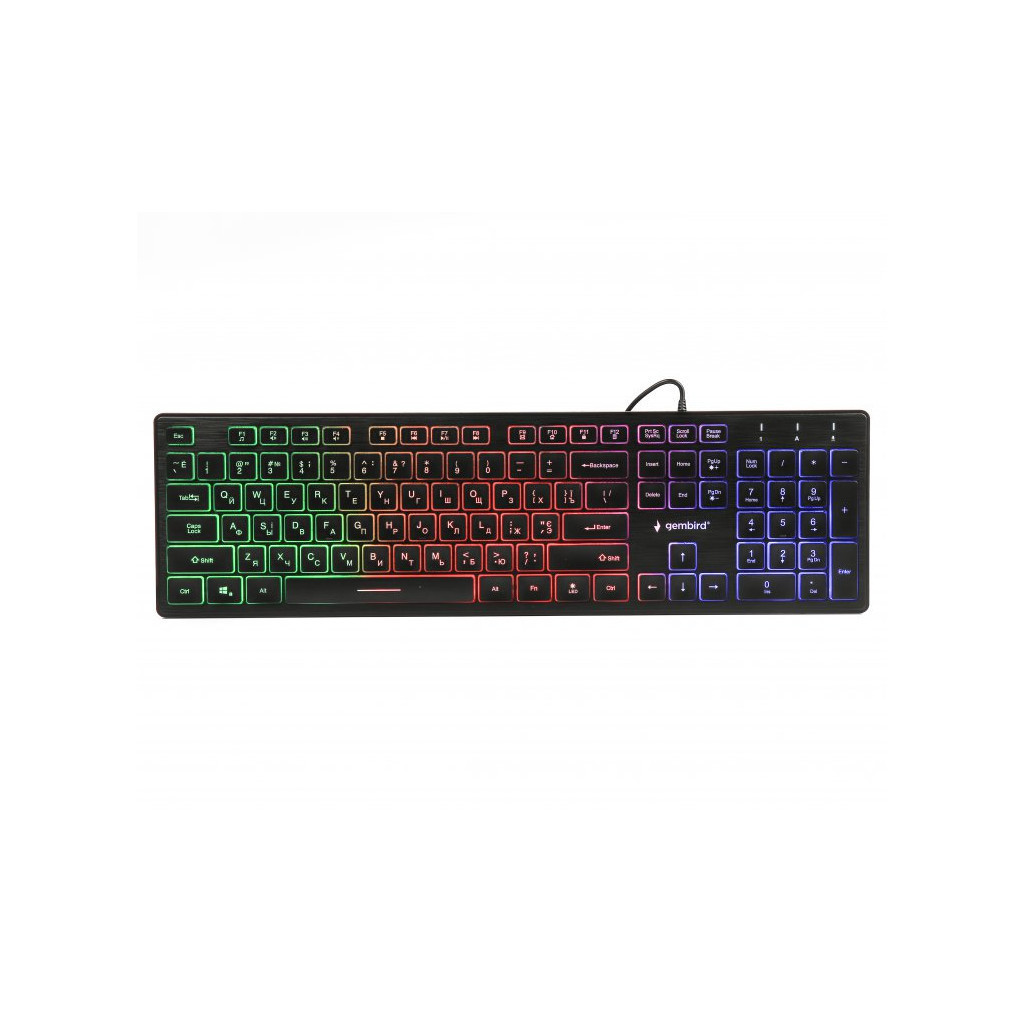 Клавіатура Gembird KB-UML-01-UA, Black, USB, 3-х кольорове підсвічування в стилі "райдуга", українська розкладка, 1.45 м, фото 1