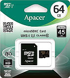 Карта пам'яті Apacer MicroSDXC 64GB UHS-I 85R сlass10 +SD AP64GMCSX10U1-R, фото 2