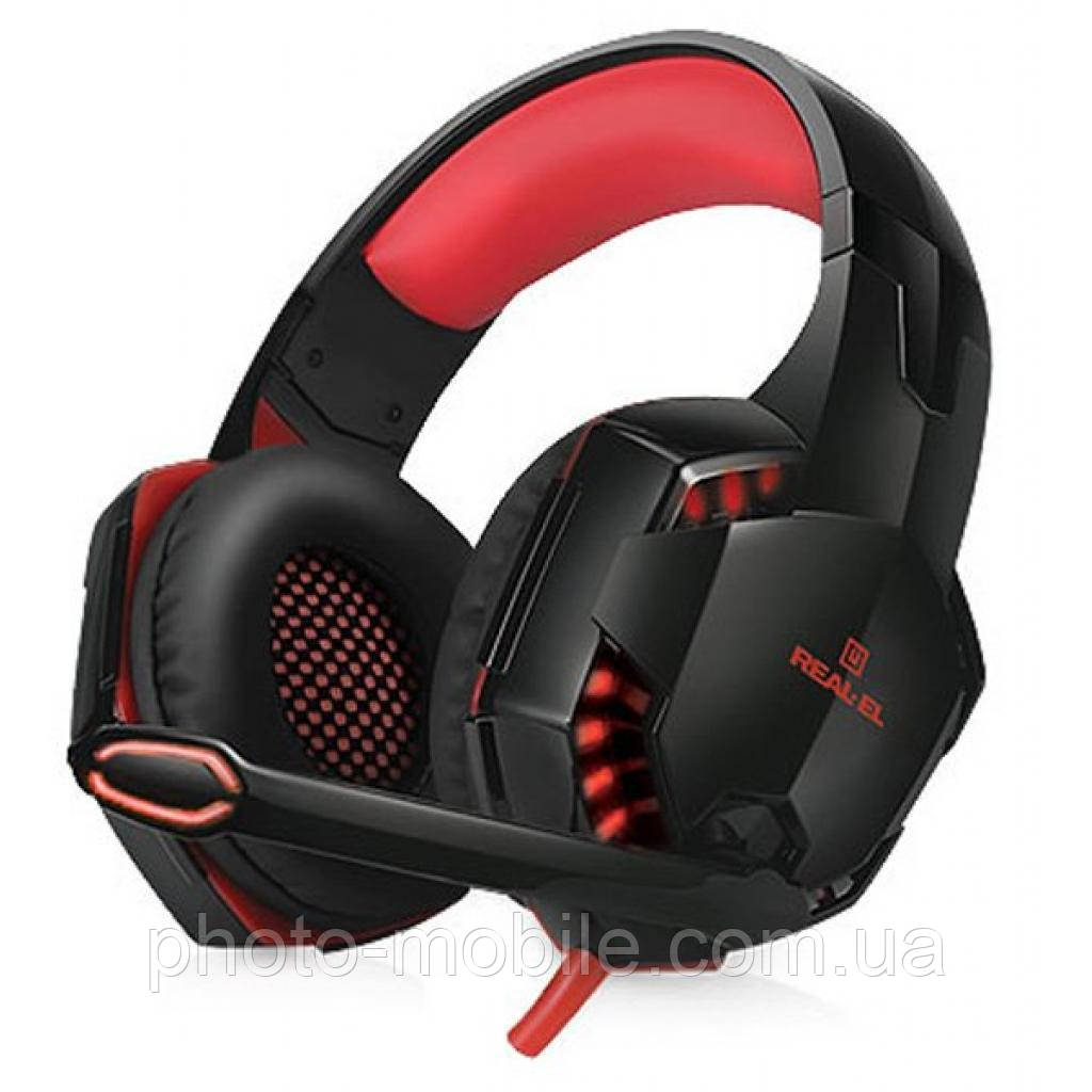 Навушники REAL-EL GDX-8000 Vibration Surround 7.1 Backlit, Black/Red, USB, з мікрофоном, ігрові, кабель 2.2м