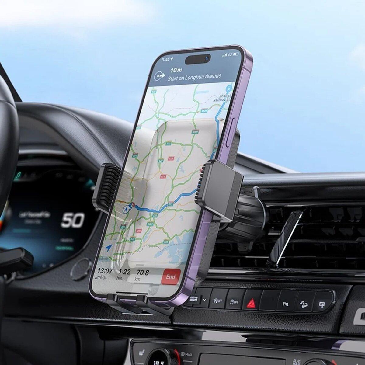 Автотримач Hoco H26 Rock push-type car holder(air outlet Black gray, фото 1