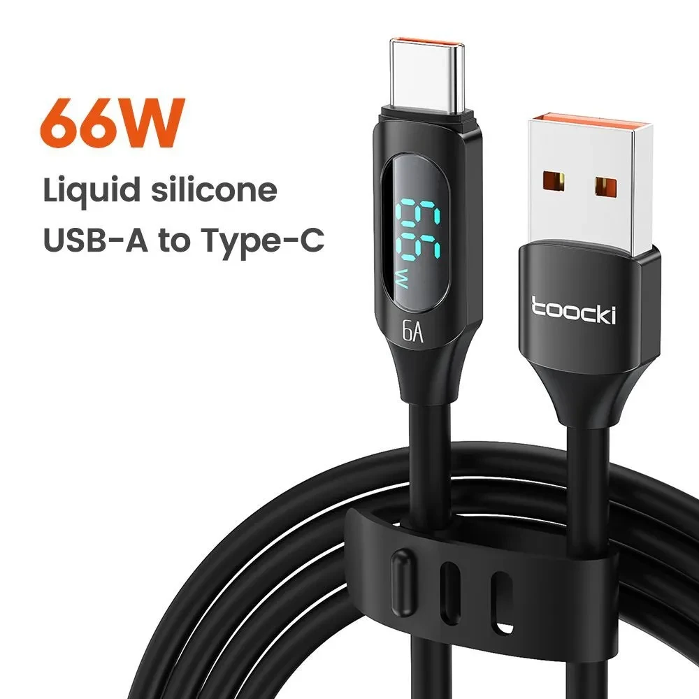 Кабель USB Type-C Toocki 60 W 6 A 1 м з дисплеєм, швидке заряджання, силіконове обплетення