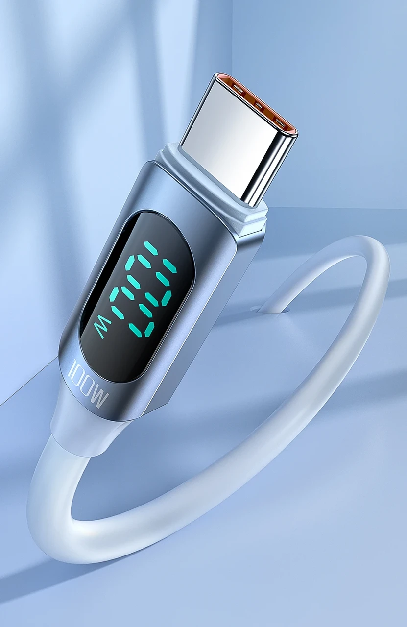 Кабель USB Lightning Toocki 100 W 1 м з дисплеєм, Type C to Type C