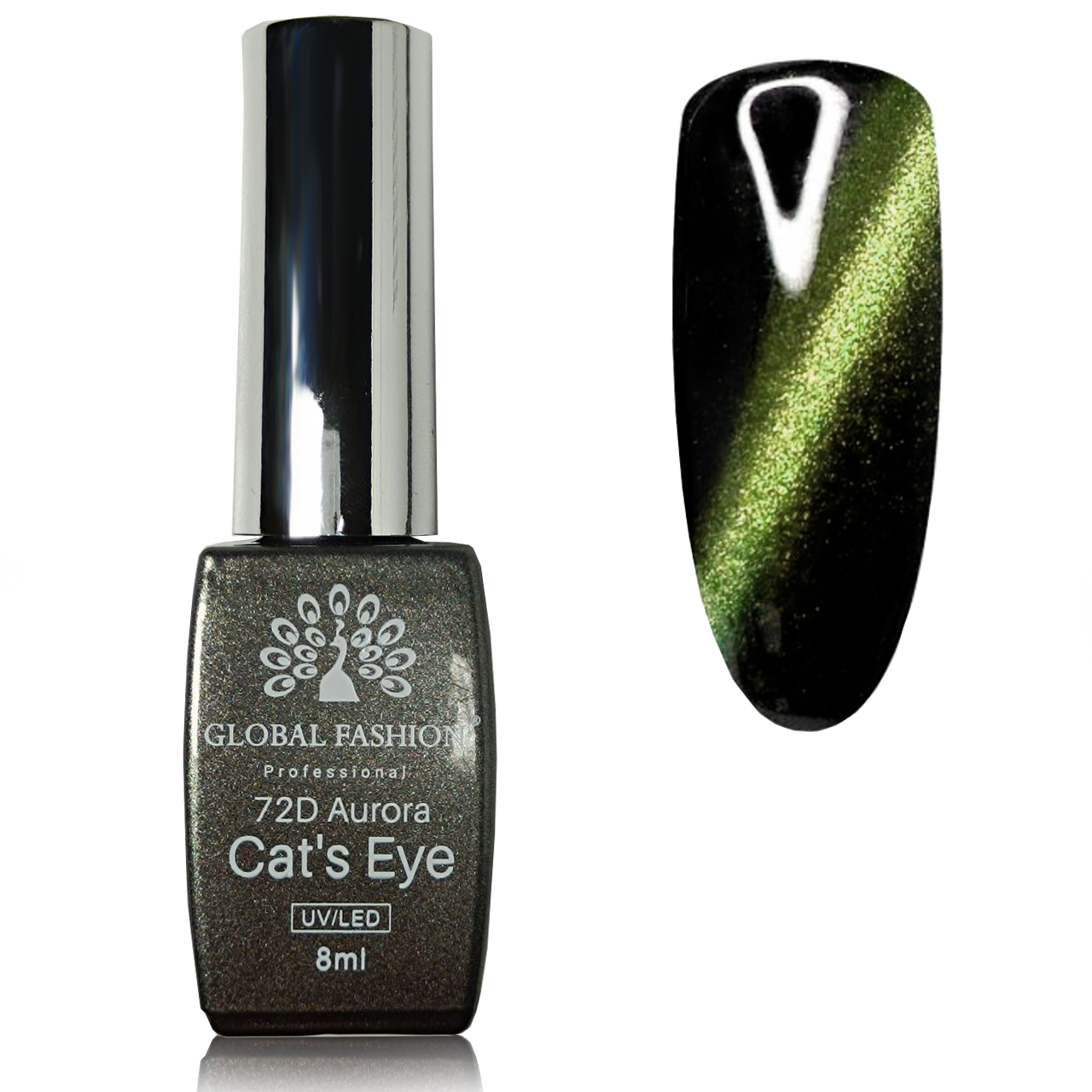 Гель-лак котяче око 72D Aurora Global Fashion 8 мл, No09 (зелений)