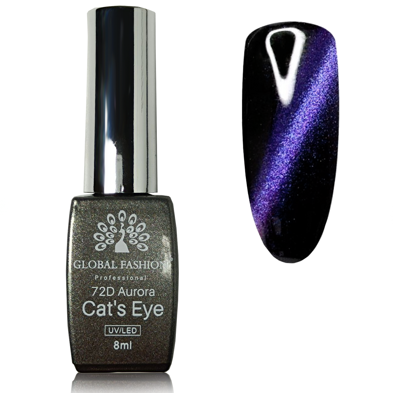 Гель-лак котяче око 72D Aurora Global Fashion 8 мл, No11 (виноградний)