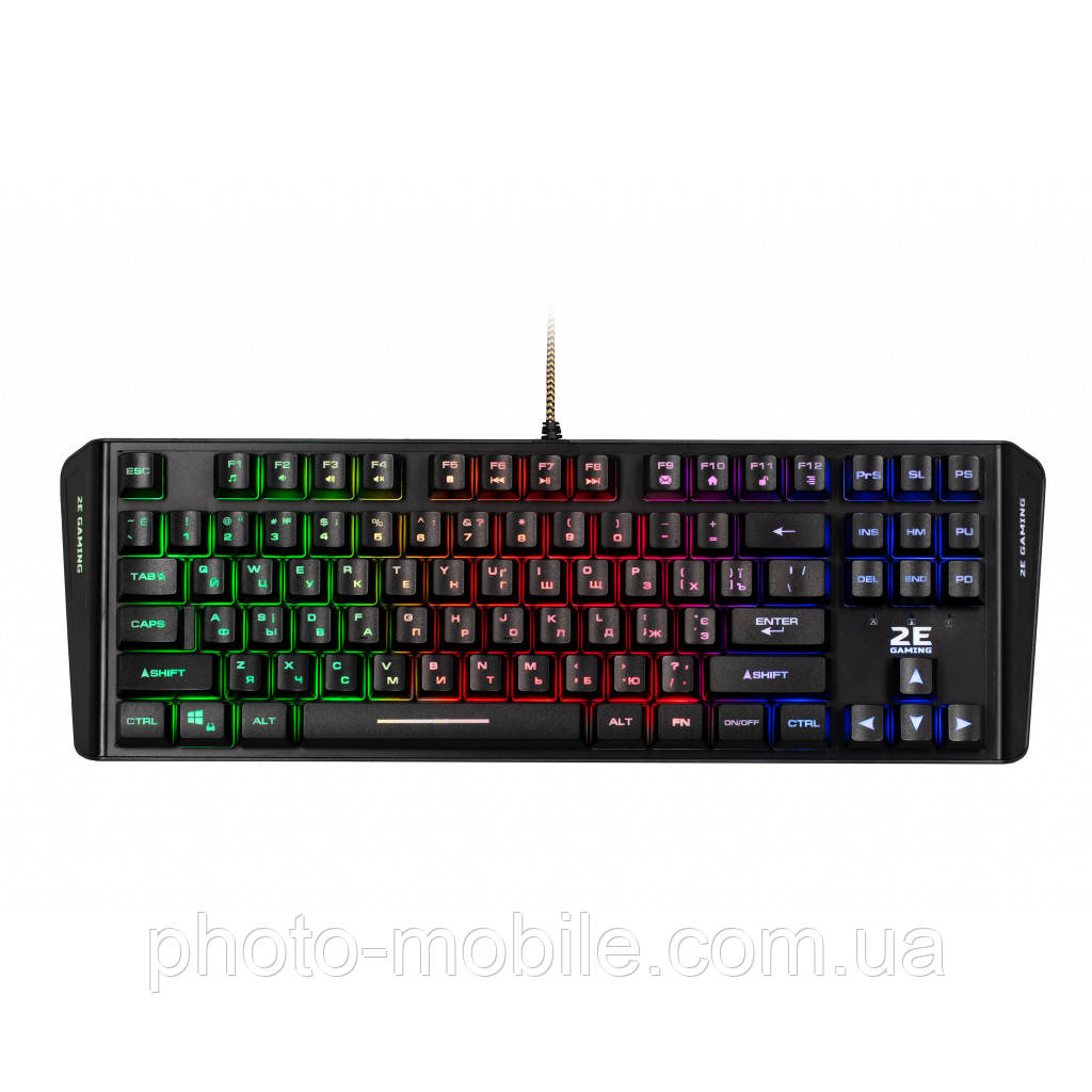 Клавіатура 2E KG355 GAMING, USB, мембранна, LED підсвічування, TKL дизайн, водонепроникна конструкція, 1.5 м Black