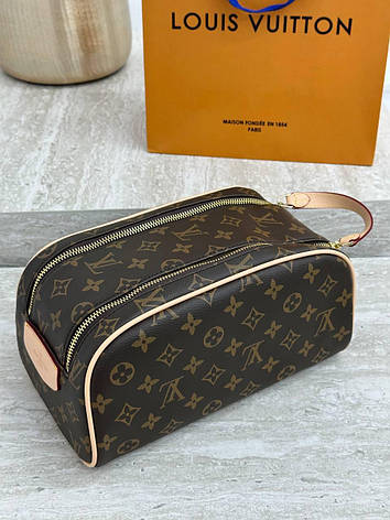 Жіноча коричнева шкіряна косметичка Louis Vuitton Toilet Dopp Kit Pouch Eclipse Луї Віттон несесер LV, фото 1