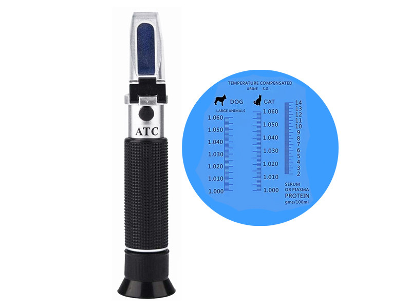 Ветеринарний рефрактомометр для вимірювання щільності й білка в сечі.