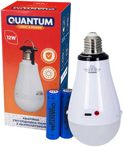 Світлодіодна лампа з акумулятором Quantum А80-12W-E27-4K Type-C 18650/2*1800mAh