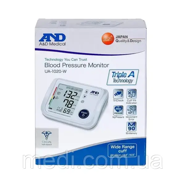 Тонометр автоматичний AND (A&D) UA-1020 W з адаптером, 1 од., фото 1