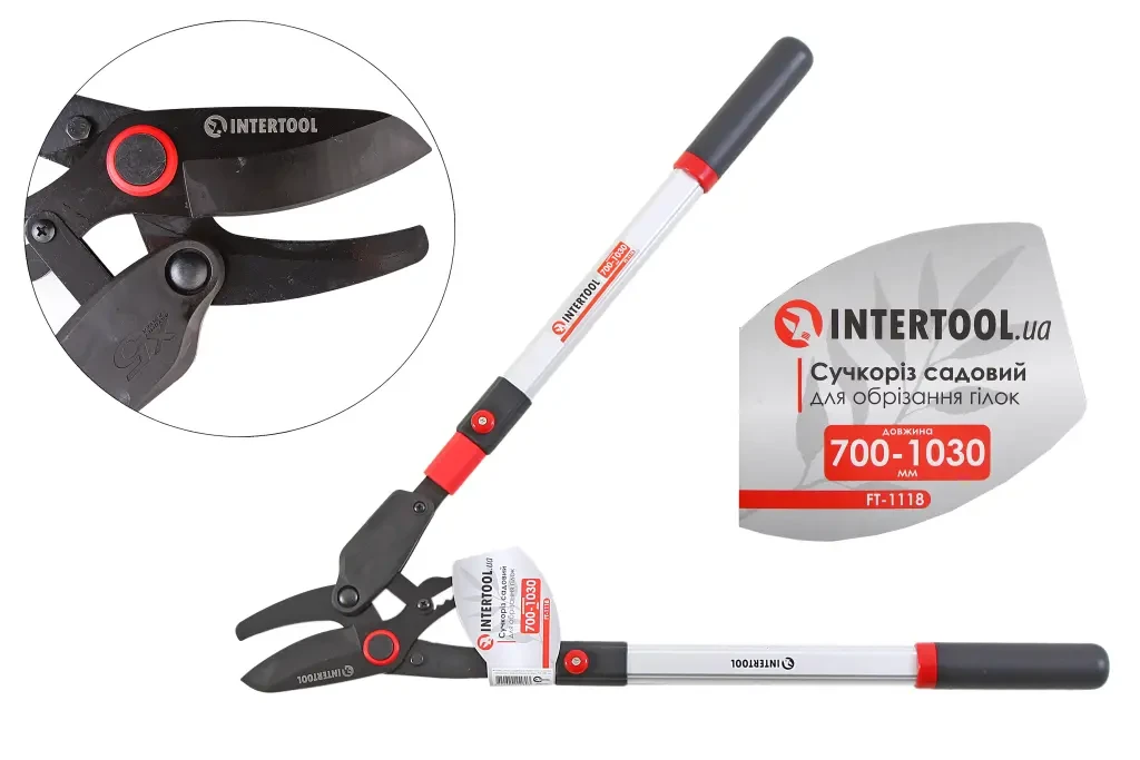 Сучкоріз з алюм. телескоп. ручками 700-1030 мм з храповим механізмом "Intertool" (до 40 мм), фото 1