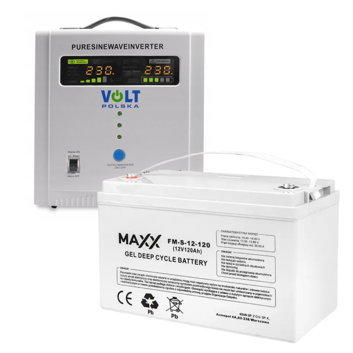 Набір ІПБ Volt Polska SINUS PRO 2200E + Акумулятор гелевий 4SUN 120Ah (2200E120FMS)