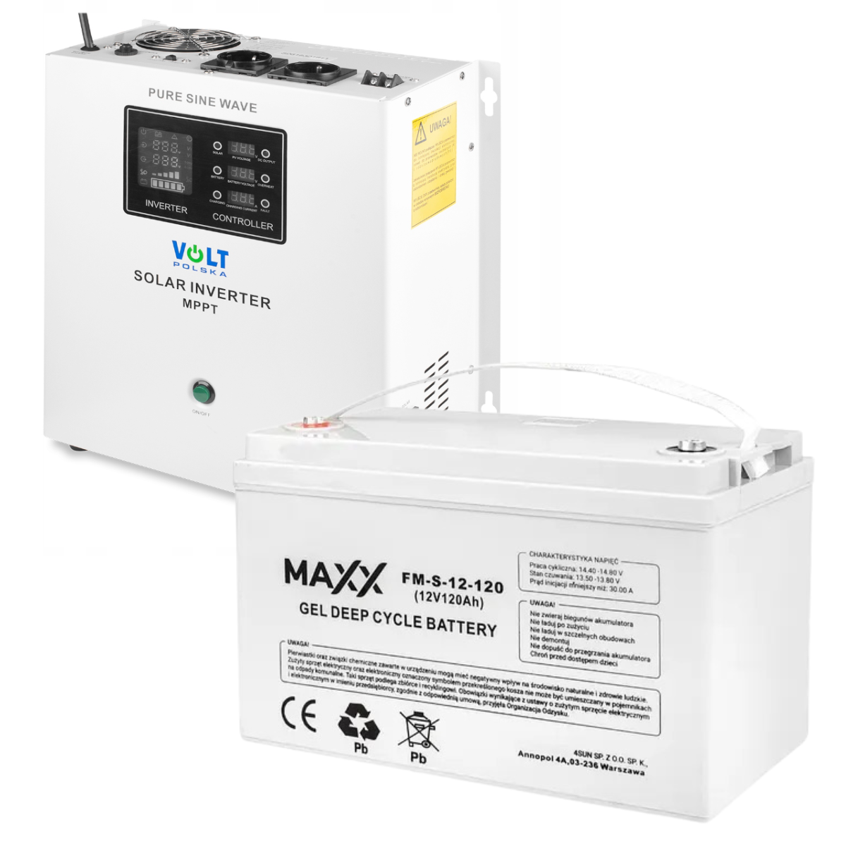 Аварійний комплект Volt Polska SINUS PRO 1500S 12/230V 1050/1500W + Акумулятор гелевий 4SUN MAXX GEL 120 Ah