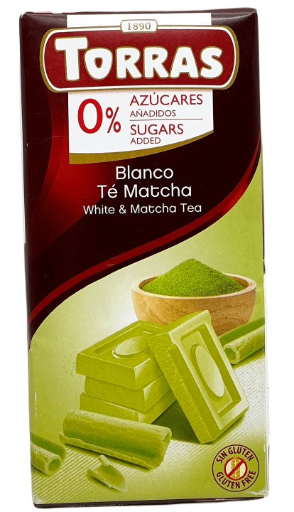 Шоколад Білий з чаєм Матча без Сахара без глютену Torras Blanco te Matcha зі стевією 75 г Іспанія (12 шт/1 уп), фото 1