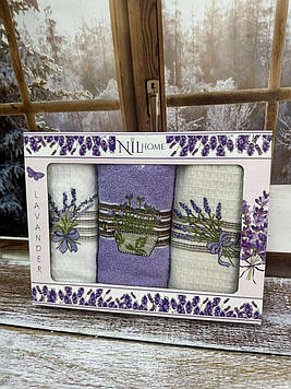 Набір кухонних рушників вафельні (2шт) / махрове (1шт) у подарунковій коробці розмір 40/60см бавовняні Туреччина