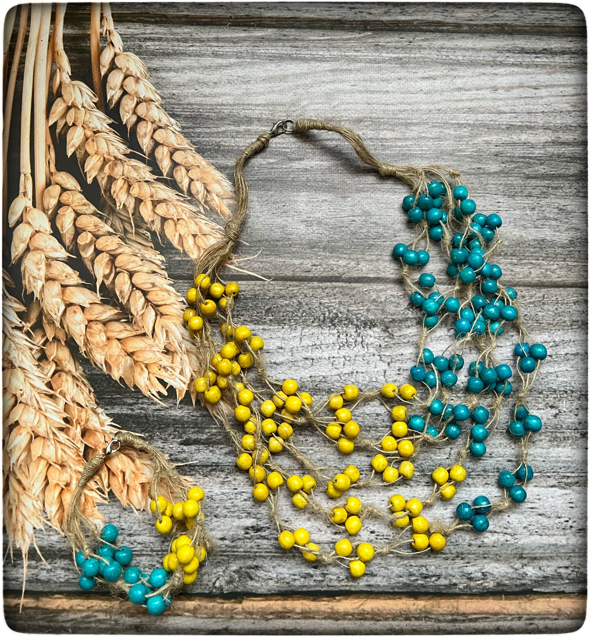Набір намисто та браслет Творчість жовто-блакитний., фото 1