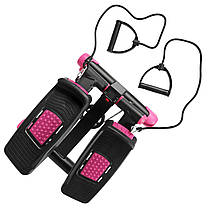 Степпер поворотний (міні-степпер) з еспандерами SportVida SV-HK0360 Black/Pink, фото 3