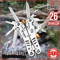 Універсальний Мультитул Професійний 26 в 1 з Плоскогубцями Ganzo G301-H з Чохлом та Бітами Хромований