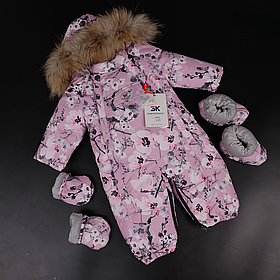Дитячий тепловий комбінезон із рукавицями в рожевому кольорі