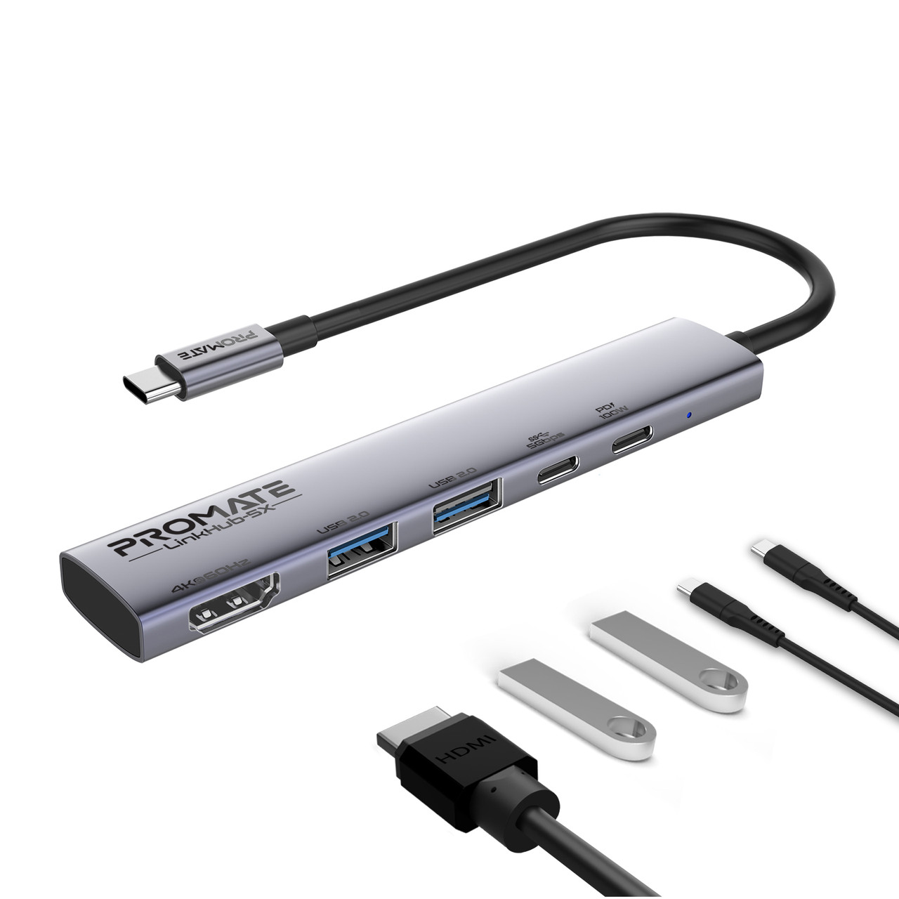 USB-C хаб Promate LinkHub-5x Grey (linkhub-5x), фото 1