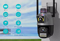 Уличная Wi-FI IP Камера видеонаблюдения c маячком 8MP V380 поворотная камера с двумя объективами GIF