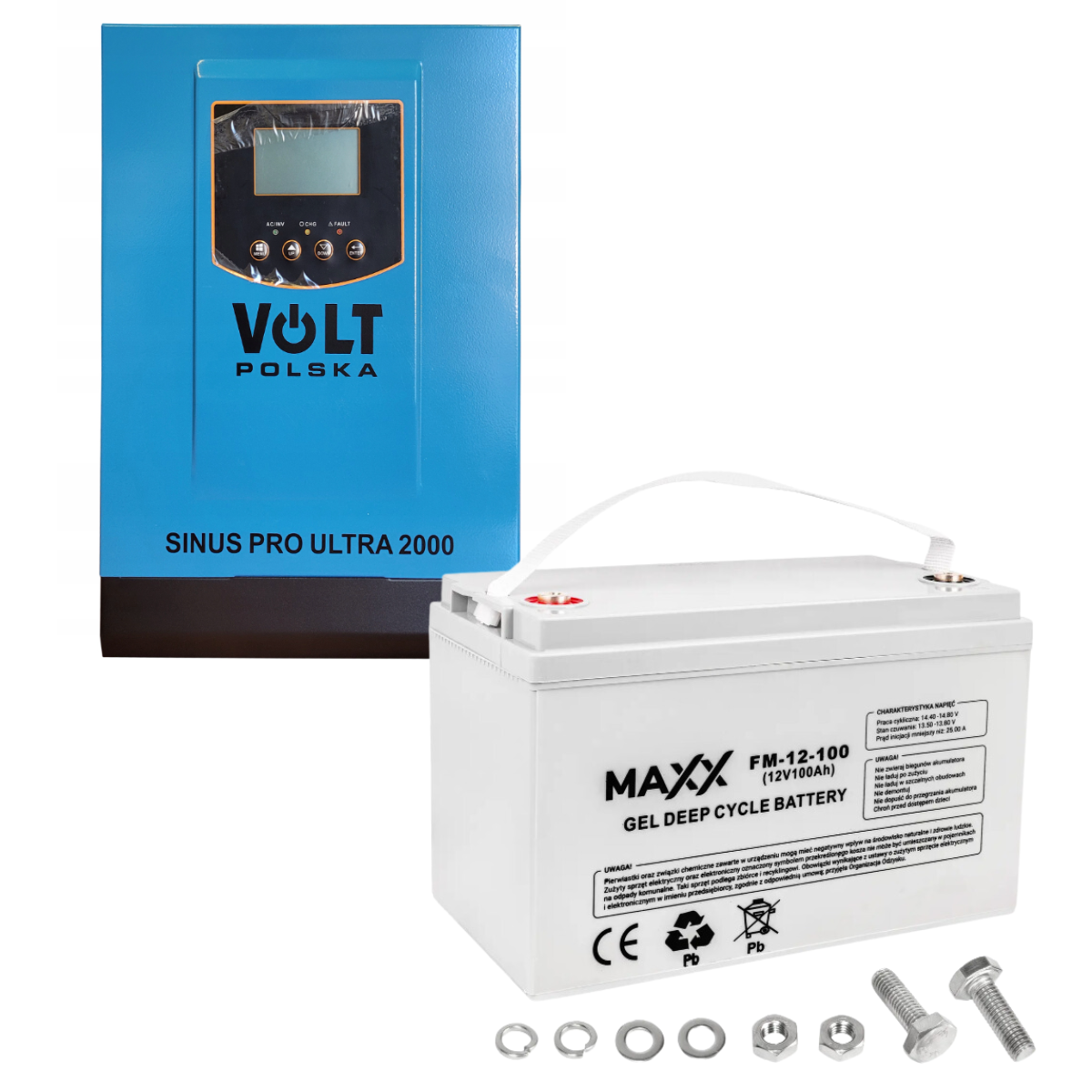Аварійний комплект Volt Polska ULTRA-HV 2000 12/230V 1600/2400W + Акумулятор гелевий 4SUN MAXX GEL 100 Ah