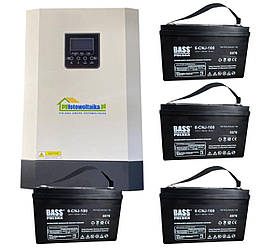 Сонячний фотоелектричний інвертор OFF-GRID PGF OG-5500 MPPT 5.5KW + WiFi + акумулятор Bass Polska AGM BP-5976 (х4)