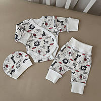 К-м "Левенятко" Боді, штани, шапочка Сіро/червоний Інтерлок арт.91449926  Зріст 40-30(р)