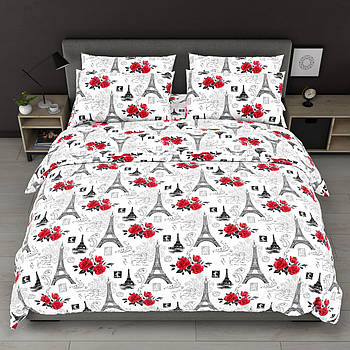 Наволочка на блискавці 70х70 (Бязь) | Від виробника "Королева Ночі" | Абстракція Ейфелева вежа з червоними квітами