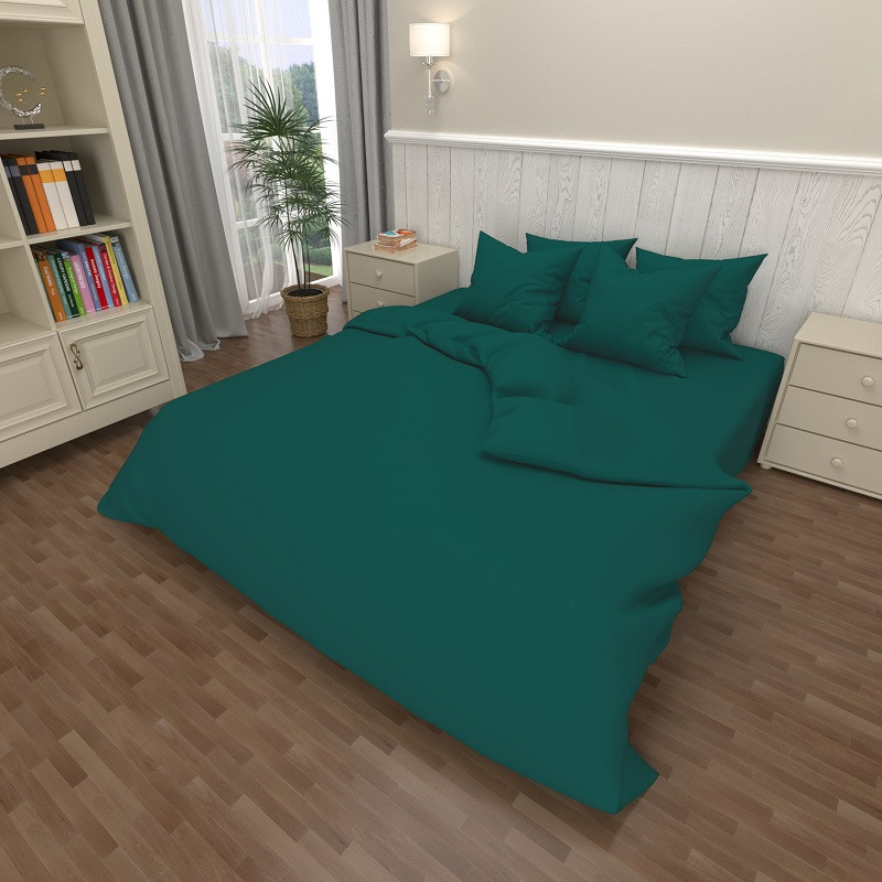 Простирадло 150х220 (Бязь) | Полуторне простирадло від виробника "Королева Ночі" | Однотонний зелений, фото 1