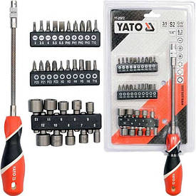 Викрутка — тримач із гнучким стрижнем із насадками, HEX 1/4». Набор 31 Од YATO YT-25972