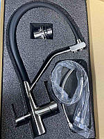 Змішувач для кухні під осмос ZEGOR SAM18-F090YB нержавійка чорний гофровилив