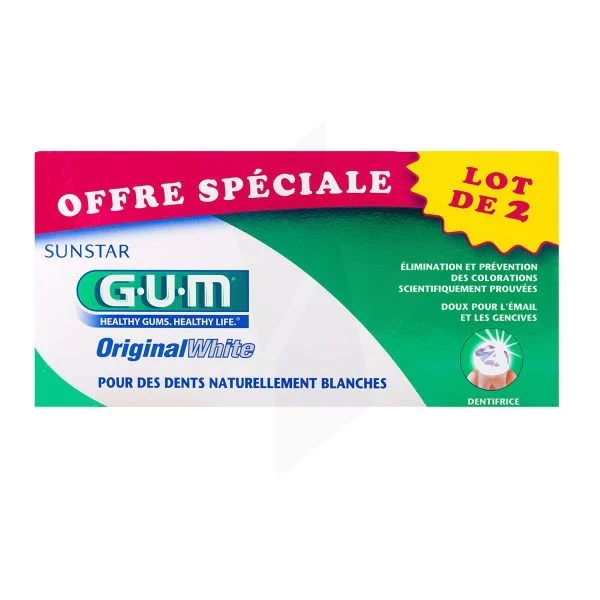 Зубна паста GUM Original White 150 ml (2x75 мл.) ЄС, видаляє пігментацію та запобігає її появі, фото 1