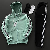 Мужской Спортивный Костюм Найк Брендовый Базовый Комплект Черные Брюки Мятный Зип Худи Nike Денвер Чоловічий