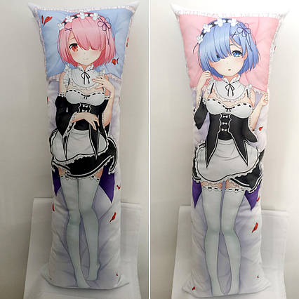 Дакімакура Re:Zero Життя з нуля в альтернативному світі Рем і Рам (120х40см) | Аніме подушка