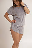 Жіноча піжама "Футбока шорти", велюр на х/б основі (плюш) с.сірий т.м. Lekol, фото 2