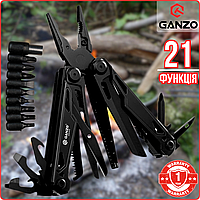 Універсальний Мультитул Професійний 21 в 1 з Плоскогубцями Ganzo G303-В з Чохлом та Бітами Чорний