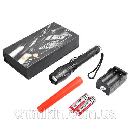 Ліхтарик Police 8668-T6, 2x18650, червоний дифузор, zoom, ЗП 220V, фото 1