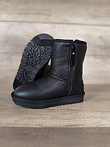 Угги высокие кожаные ЧЕРНЫЕ со змейкой молнией с внешней стороны ноги сапожки теплые же, фото 4