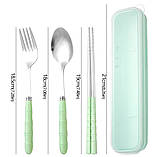 Набір столових приборів у футлярі 3 предмети зелений, фото 3