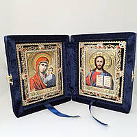 Икона складень в синем бархате 18*15 см.