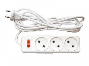 Мережевий подовжувач Luxel AURA 3 поста без заземлення, з вимикачем, 3м, білий (7423)