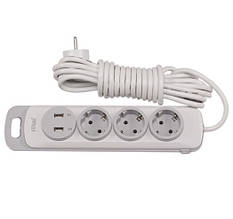 Мережевий подовжувач Luxel NOTA 3 поста із заземленням + 2 usb, 3м, білий (4333)