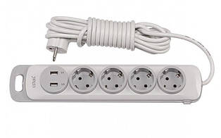 Мережевий подовжувач Luxel NOTA 4 поста із заземленням + 2 usb, 5м, білий (4355)