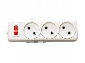 Колодка для подовжувача Luxel AURA 3 поста без заземлення, з вимикачем, білий (7421)
