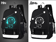 Рюкзак шкільний для дівчинки та хлопчика чорний світиться в темряві
