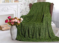 Плед покривало на диван плед травичка 210х230 плед євро розмір хутряне покривало з довгим ворсом колір зелений